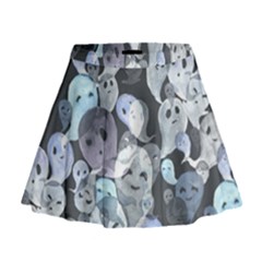 Ghosts Blue Sinister Helloween Face Mask Mini Flare Skirt by Mariart