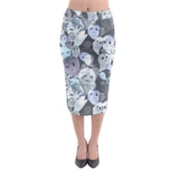 Ghosts Blue Sinister Helloween Face Mask Midi Pencil Skirt by Mariart