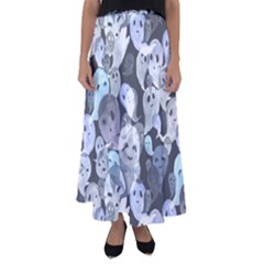 Ghosts Blue Sinister Helloween Face Mask Flared Maxi Skirt by Mariart