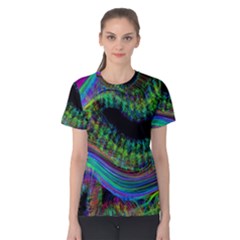 Aurora Wave Colorful Space Line Light Neon Visual Cortex Plate Women s Cotton Tee