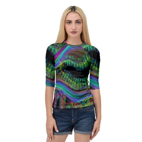 Aurora Wave Colorful Space Line Light Neon Visual Cortex Plate Quarter Sleeve Raglan Tee by Mariart