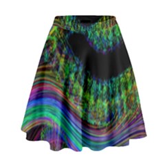 Aurora Wave Colorful Space Line Light Neon Visual Cortex Plate High Waist Skirt by Mariart