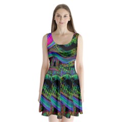 Aurora Wave Colorful Space Line Light Neon Visual Cortex Plate Split Back Mini Dress 