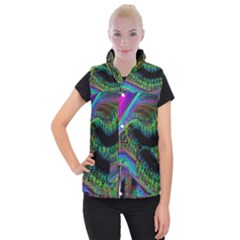 Aurora Wave Colorful Space Line Light Neon Visual Cortex Plate Women s Button Up Puffer Vest by Mariart