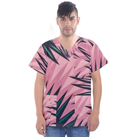 Graciela Detail Petticoat Palm Pink Green Men s V-neck Scrub Top by Mariart