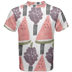 Grapes Watermelon Fruit Patterns Bouffants Broken Hearts Men s Cotton Tee by Mariart