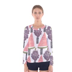 Grapes Watermelon Fruit Patterns Bouffants Broken Hearts Women s Long Sleeve Tee