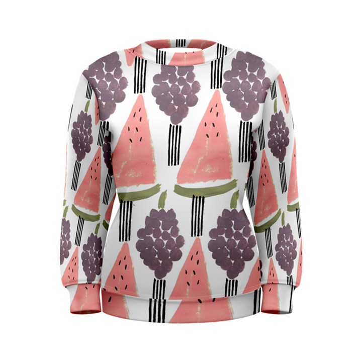 Grapes Watermelon Fruit Patterns Bouffants Broken Hearts Women s Sweatshirt