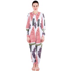 Grapes Watermelon Fruit Patterns Bouffants Broken Hearts Onepiece Jumpsuit (ladies)  by Mariart