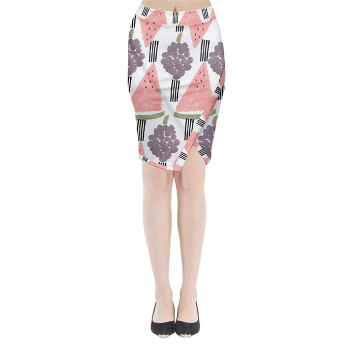 Grapes Watermelon Fruit Patterns Bouffants Broken Hearts Midi Wrap Pencil Skirt