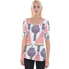 Grapes Watermelon Fruit Patterns Bouffants Broken Hearts Wide Neckline Tee