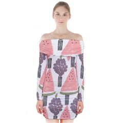 Grapes Watermelon Fruit Patterns Bouffants Broken Hearts Long Sleeve Off Shoulder Dress