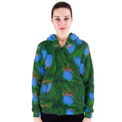 Fluorescence Microscopy Green Blue Women s Zipper Hoodie by Mariart