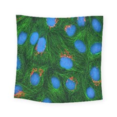 Fluorescence Microscopy Green Blue Square Tapestry (small)