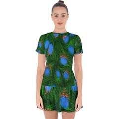 Fluorescence Microscopy Green Blue Drop Hem Mini Chiffon Dress by Mariart