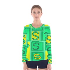 Letter Huruf S Sign Green Yellow Women s Long Sleeve Tee