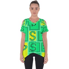 Letter Huruf S Sign Green Yellow Cut Out Side Drop Tee by Mariart