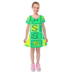 Letter Huruf S Sign Green Yellow Kids  Short Sleeve Velvet Dress by Mariart