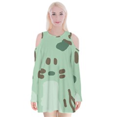 Lineless Background For Minty Wildlife Monster Velvet Long Sleeve Shoulder Cutout Dress by Mariart