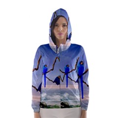 Wonderful Blue  Parrot Looking To The Ocean Hooded Wind Breaker (women) by FantasyWorld7