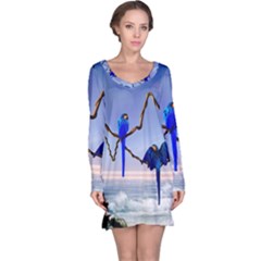 Wonderful Blue  Parrot Looking To The Ocean Long Sleeve Nightdress by FantasyWorld7