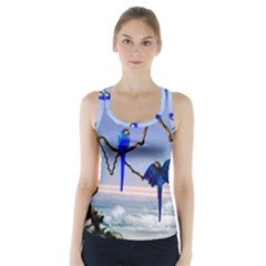 Wonderful Blue  Parrot Looking To The Ocean Racer Back Sports Top by FantasyWorld7