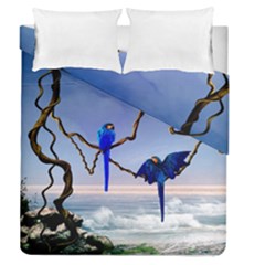 Wonderful Blue  Parrot Looking To The Ocean Duvet Cover Double Side (queen Size) by FantasyWorld7