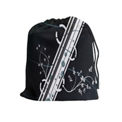 Line Light Leaf Flower Floral Black White Beauty Polka Drawstring Pouches (extra Large) by Mariart