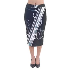 Line Light Leaf Flower Floral Black White Beauty Polka Velvet Midi Pencil Skirt