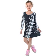 Line Light Leaf Flower Floral Black White Beauty Polka Kids  Long Sleeve Velvet Dress