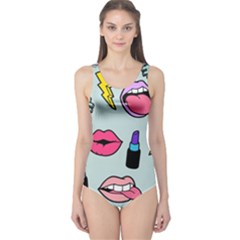 Lipstick Lips Heart Valentine Star Lightning Beauty Sexy One Piece Swimsuit by Mariart