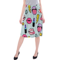 Lipstick Lips Heart Valentine Star Lightning Beauty Sexy Midi Beach Skirt by Mariart