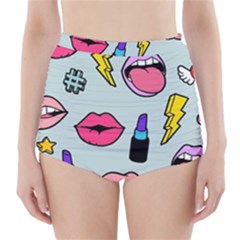 Lipstick Lips Heart Valentine Star Lightning Beauty Sexy High-waisted Bikini Bottoms by Mariart