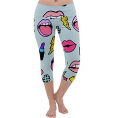 Lipstick Lips Heart Valentine Star Lightning Beauty Sexy Capri Yoga Leggings by Mariart