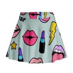 Lipstick Lips Heart Valentine Star Lightning Beauty Sexy Mini Flare Skirt