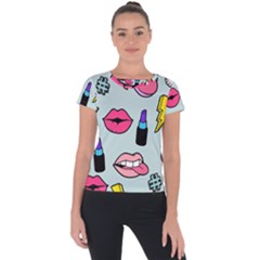 Lipstick Lips Heart Valentine Star Lightning Beauty Sexy Short Sleeve Sports Top 