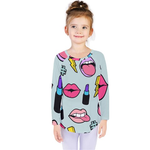 Lipstick Lips Heart Valentine Star Lightning Beauty Sexy Kids  Long Sleeve Tee by Mariart