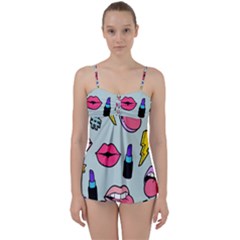 Lipstick Lips Heart Valentine Star Lightning Beauty Sexy Babydoll Tankini Set