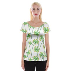 Marimekko Fabric Flower Floral Leaf Cap Sleeve Tops