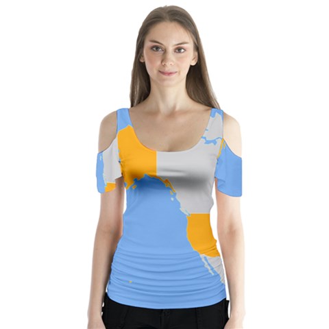 Map Transform World Butterfly Sleeve Cutout Tee  by Mariart