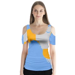 Map Transform World Butterfly Sleeve Cutout Tee 