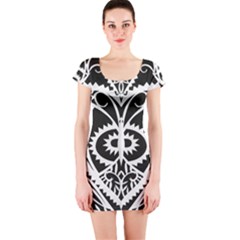 Paper Cut Butterflies Black White Short Sleeve Bodycon Dress