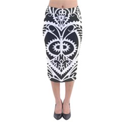 Paper Cut Butterflies Black White Velvet Midi Pencil Skirt by Mariart