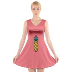 Pineapple Fruite Minimal Wallpaper V-neck Sleeveless Skater Dress by Mariart