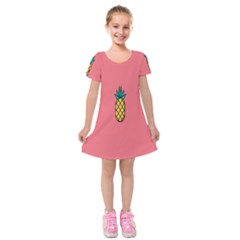 Pineapple Fruite Minimal Wallpaper Kids  Short Sleeve Velvet Dress by Mariart