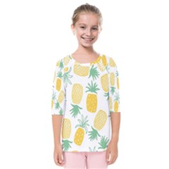 Pineapple Fruite Seamless Pattern Kids  Quarter Sleeve Raglan Tee