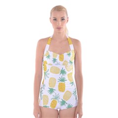 Pineapple Fruite Seamless Pattern Boyleg Halter Swimsuit  by Mariart