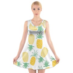 Pineapple Fruite Seamless Pattern V-neck Sleeveless Skater Dress by Mariart