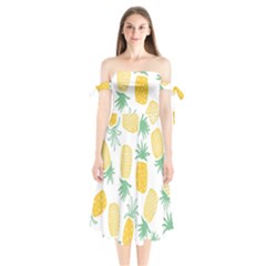 Pineapple Fruite Seamless Pattern Shoulder Tie Bardot Midi Dress