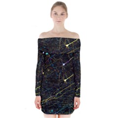 Neurons Light Neon Net Long Sleeve Off Shoulder Dress by Mariart